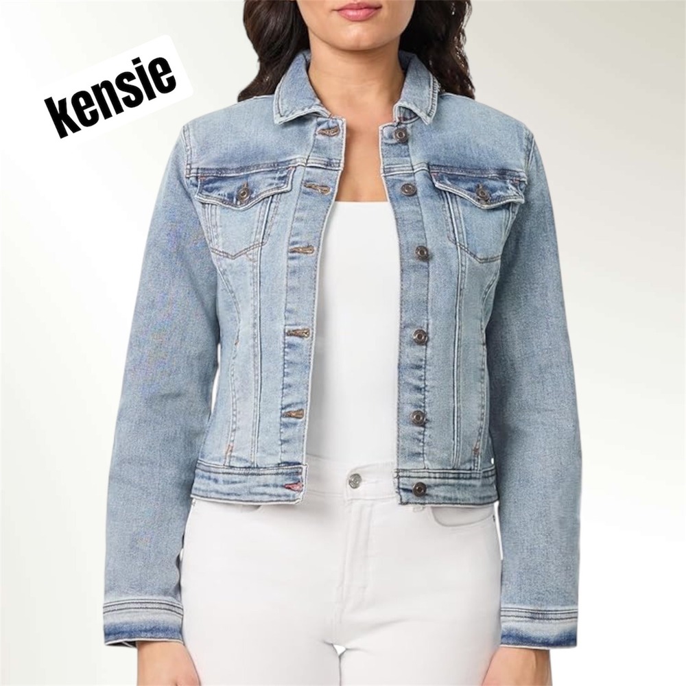 kensie jeans vintage luxe denim jacket light wash distressed size small